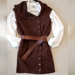 Tracy Reese Wool/Linen Cranberry Black Longline Vest Cardigan Sweater, Med, EUC
